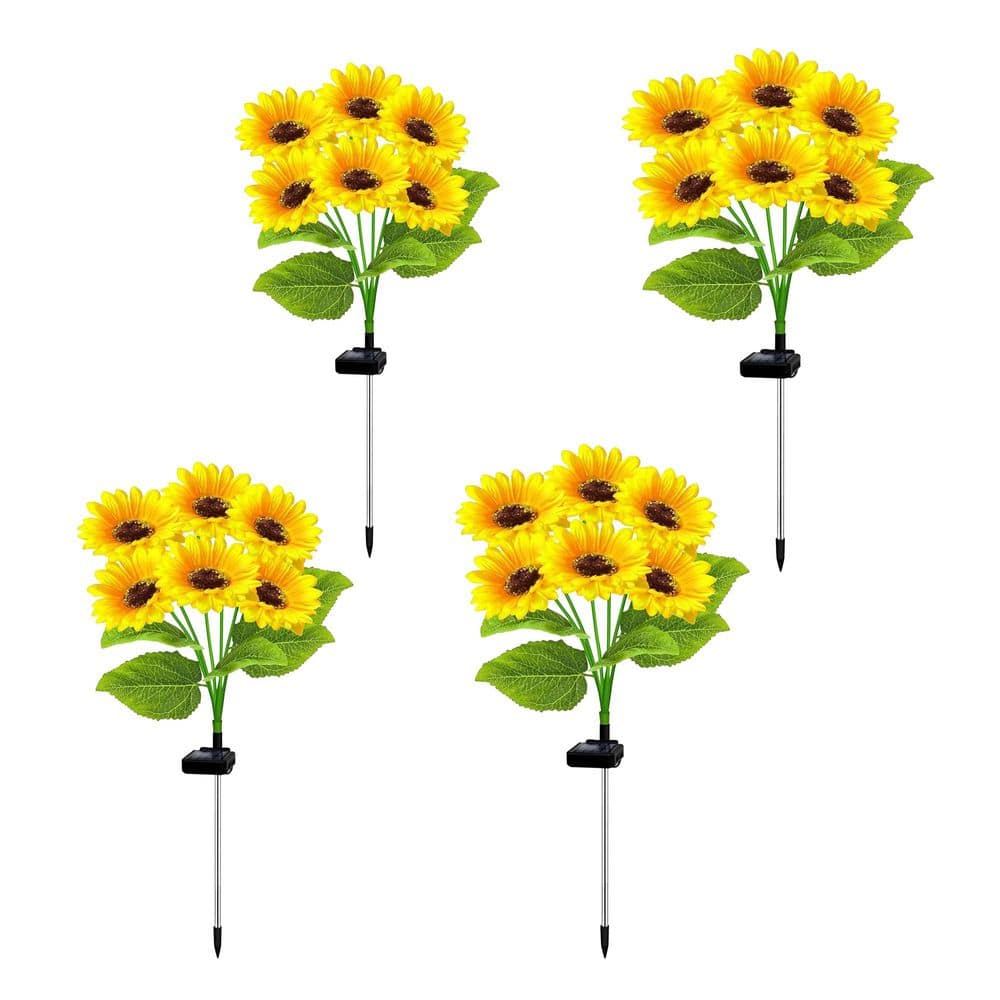3.75 Inch Yellow ABS Solar Sunflower Decorative Garden Stake Lights for Outdoor Lawn Pathway 4-Pack IP65 Waterproof price history on PriceWatchPro