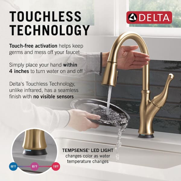 Ophelia Gold Touch2O Touchless Champagne Bronze 16.25 in. Pull Down Sprayer Kitchen Faucet with 360° Spout Swivel