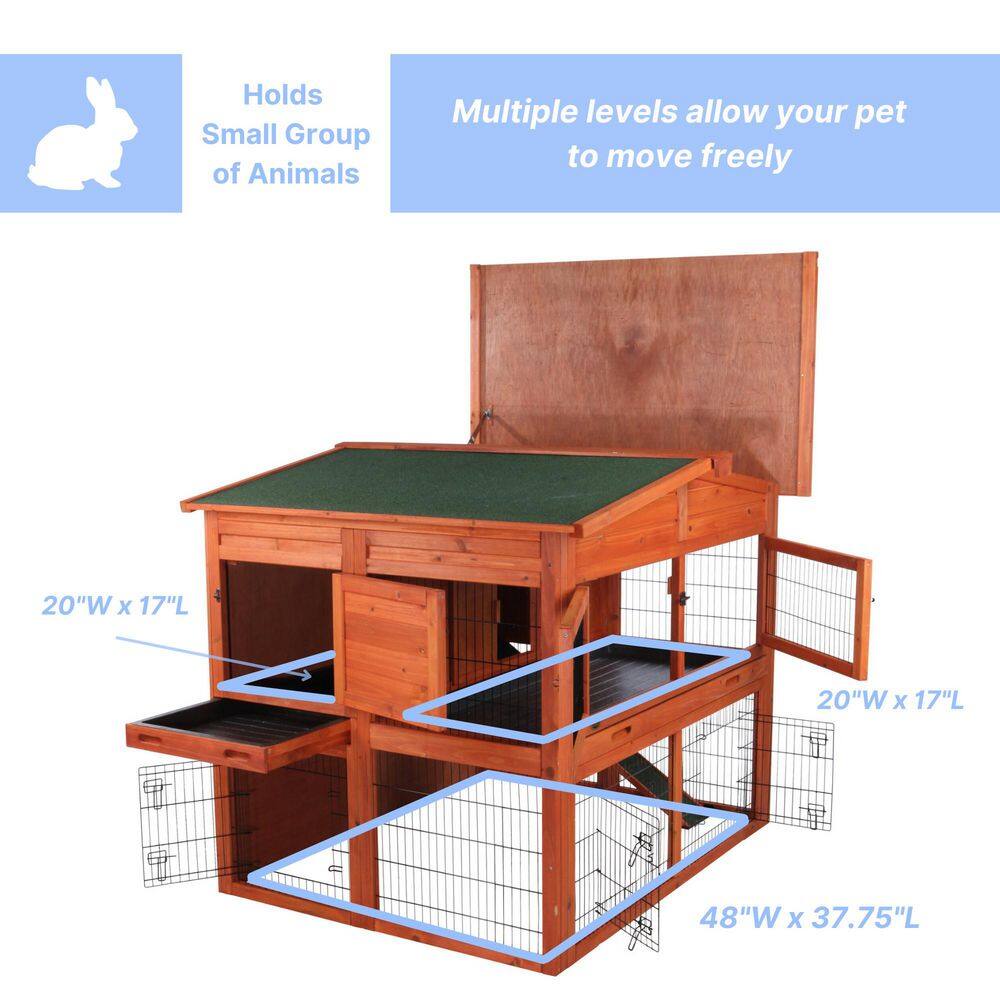 Large Two-Story Wooden Hutch for Guinea Pigs and Rabbits
