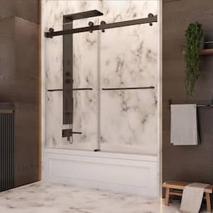 Luna 58 - 60in.W x 60-1/2in.H Sliding Frameless Glass Bypass Tub Door in Matte Black with Easy Clean 10 Glass Protection