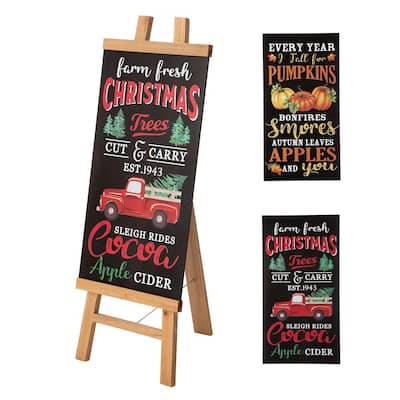 13 in. L x 32 in. H Duble Sided Wooden Easel Porch Sign with Changable Sided Sign Board (Fall and Christmas)