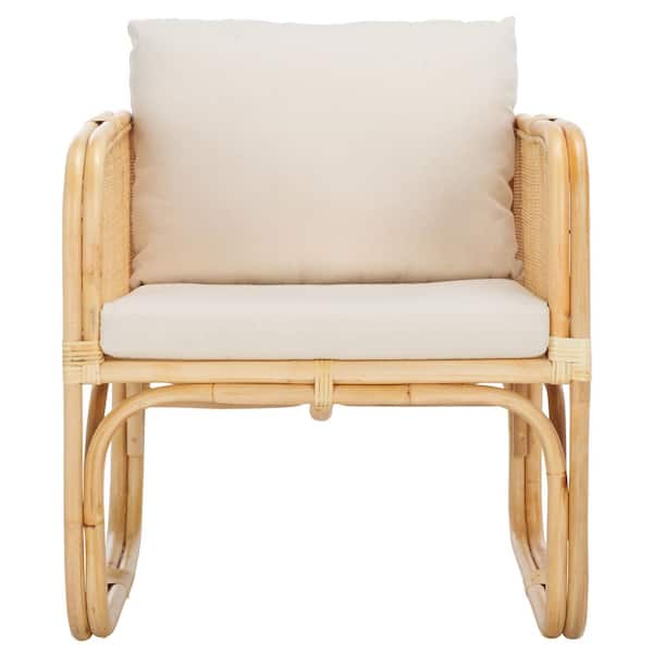 SAFAVIEH Alybeth Natural Arm Chair with White Cushion