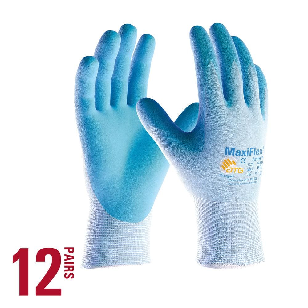 MaxiFlex Active Women's Large Blue Light-weight Nitrile Coated Nylon Multi-Purpose Glove with MicroFoam Grip (12-Pack)
