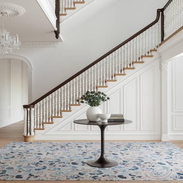 Ines Machine Washable Blue 5 ft. x 8 ft. Indoor Area Rug