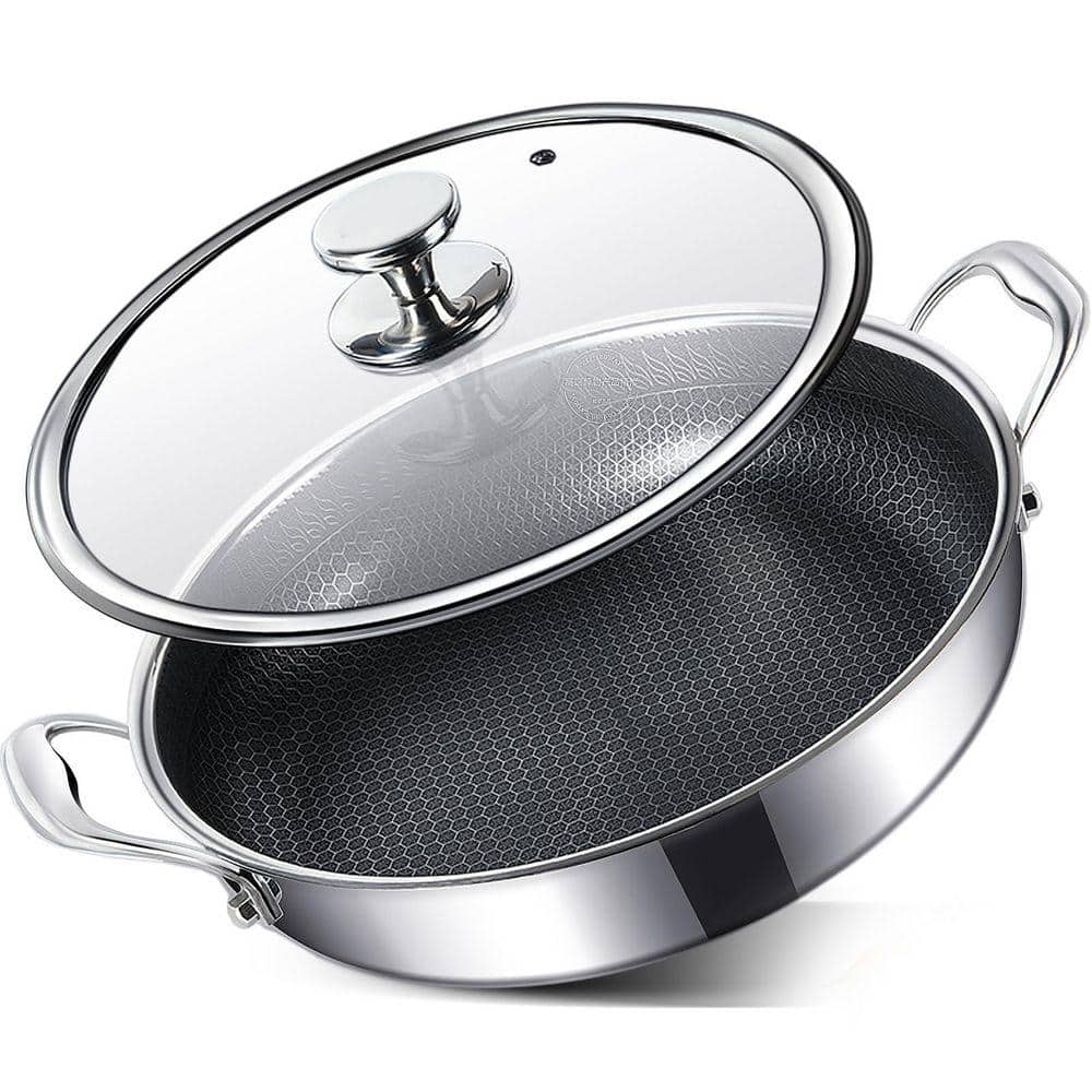 Lynzavix 12 in. 316L Stainless Steel Hybrid Nonstick Frying Pan