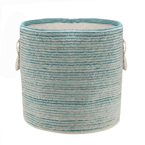 Amara Textured Cotton Aqua Blue / White Distressed Decorative Storage Basket