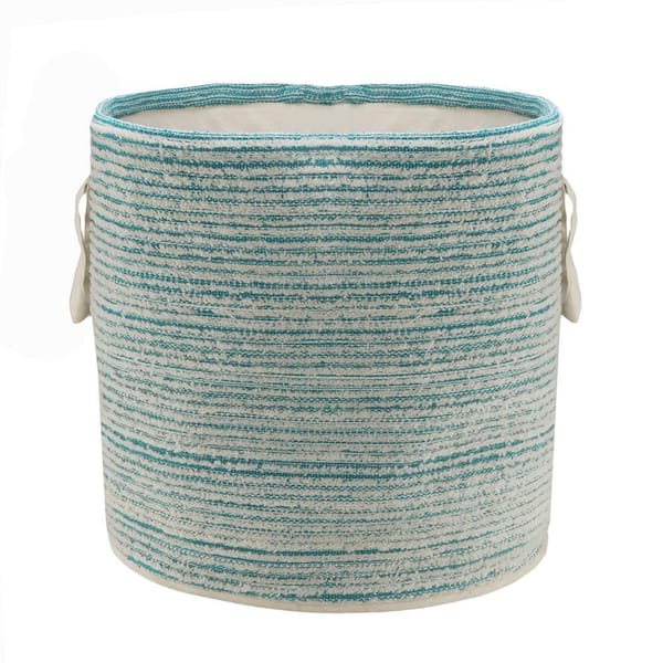 LR Home Amara Textured Cotton Aqua Blue / White Distressed Decorative Storage Basket