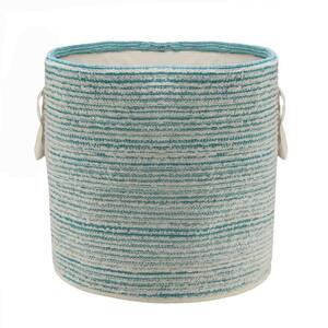 Textured Cotton Aqua Blue / White Distressed Decorative Storage Basket