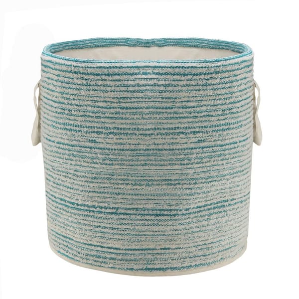 Unbranded Amara Textured Cotton Aqua Blue / White Distressed Decorative Storage Basket