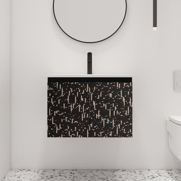 ARTCHIRLY 24 in. W x 18.3 in. D x 17.3 in. H Wall Mounted Bath Vanity in Baby's-breath with White Ceramic Vanity Top