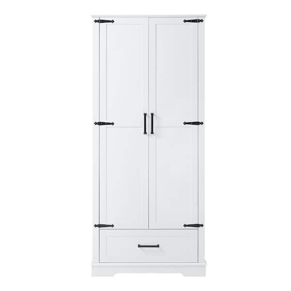 cadeninc 31 in. W x 16 in. D x 69 in. H White Bathroom Storage Cabinet Linen Cabinet with 2-Doors and Drawer, Adjustable Shelf