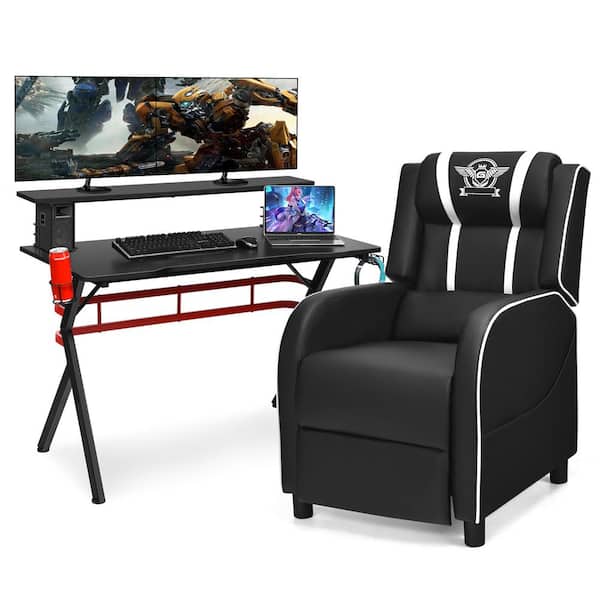 Costway 48 in. Black Computer Desk and Massage Recliner Chair Gaming Desk and Chair Set