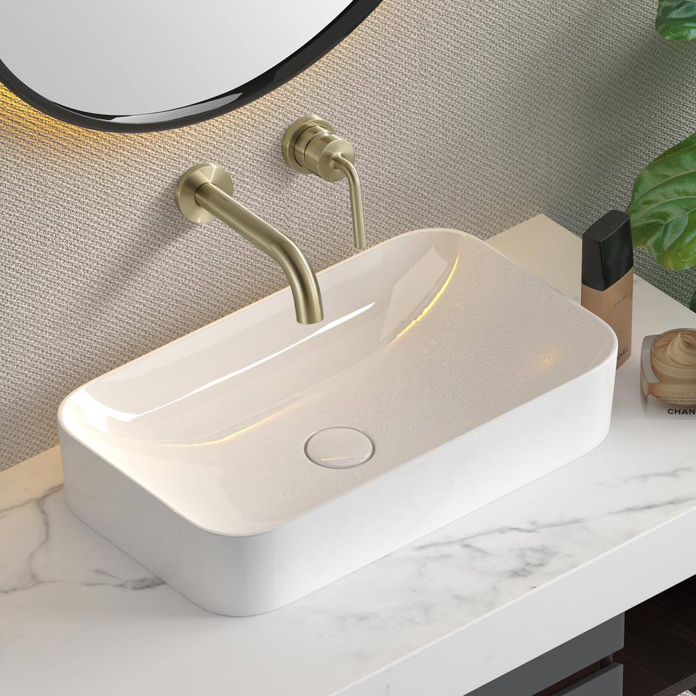 Brushed Gold Wall Mount Brass Bathroom Faucet with Single Handle