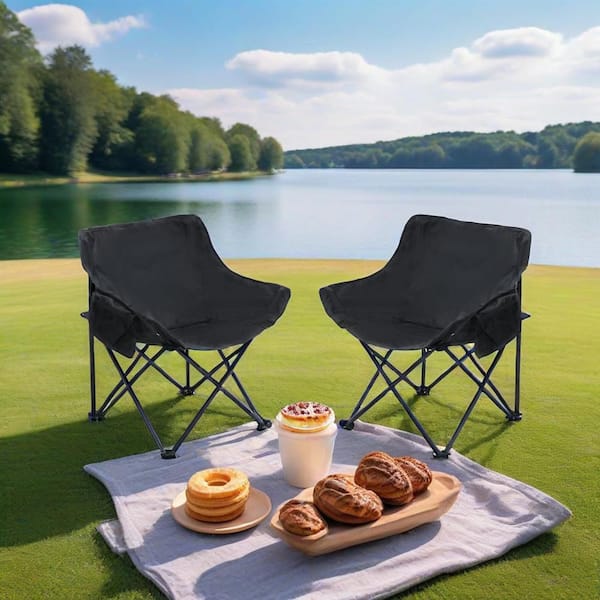 2-Piece Outdoor Camping Chairs Folding Portable, Carry Bag, Black
