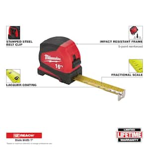 Compact 16 ft. SAE Tape Measure with Fractional Scale and 8 ft. Standout