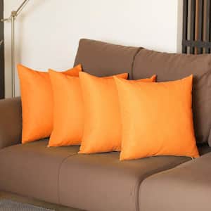 Decorative Farmhouse Orange 20 in. x 20 in. Square Solid Color Throw Pillow Set of 4