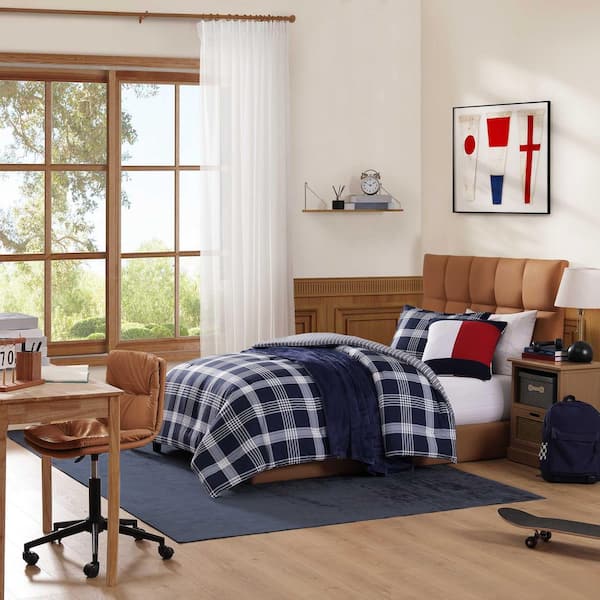 Tommy Hilfiger Huntingdon Plaid 3-Piece Navy Blue Microfiber Full