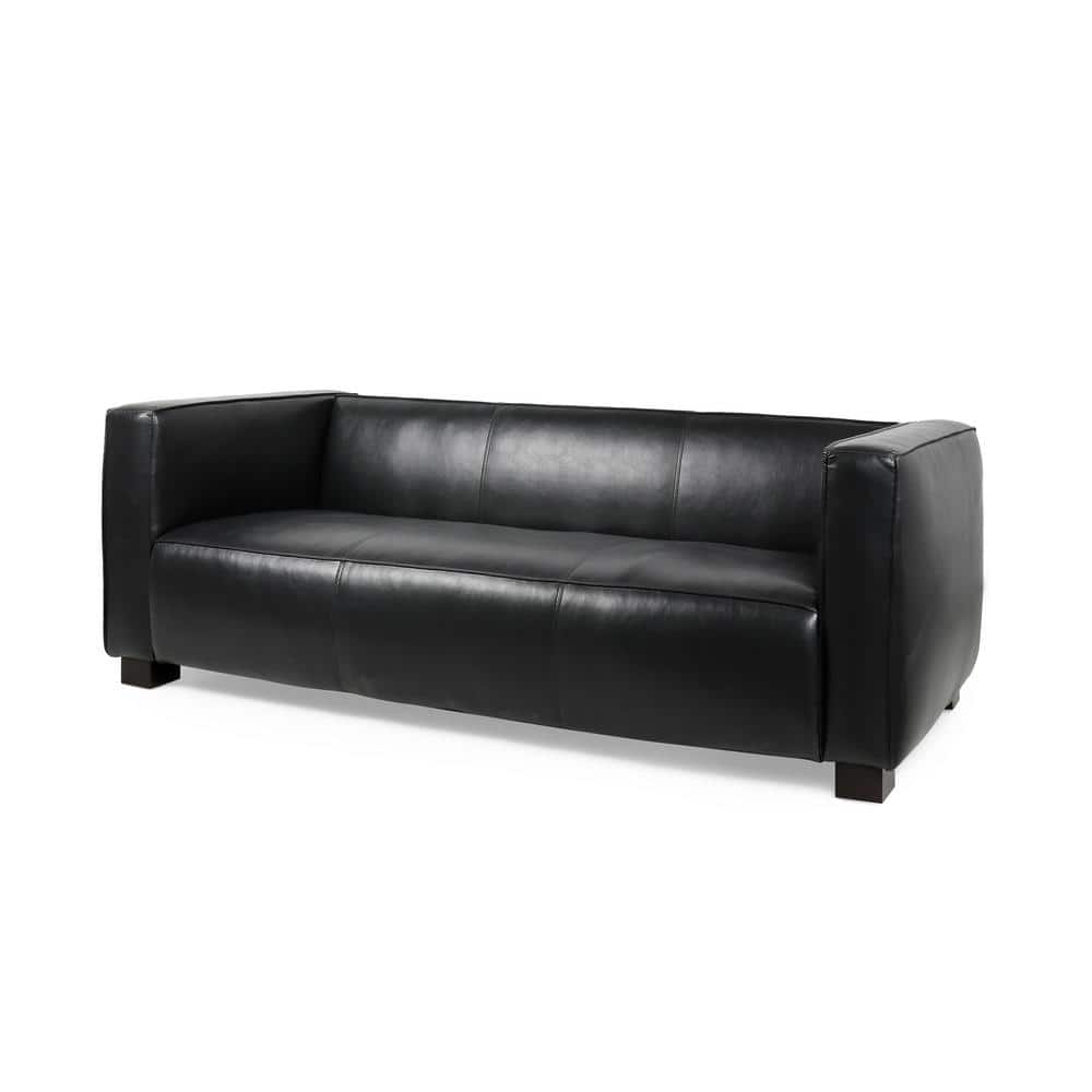 Noble House Denison 80 in. Square Arm 3-Seater Sofa in Midnight Black ...