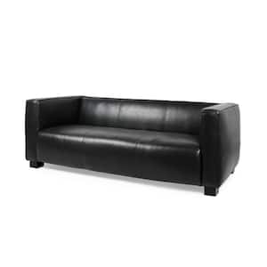Denison 80 in. Square Arm 3-Seater Sofa in Midnight Black/Dark Walnut