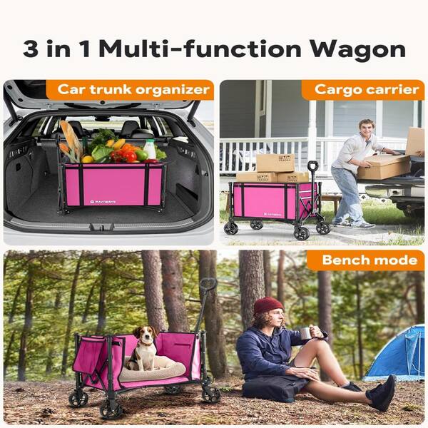 120L Collapsible Utility Wagon Cart, 3-in-1 Bench and Trunk