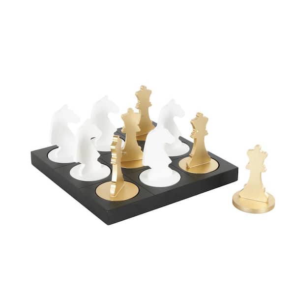 Black Wood Chess Game Set with Gold and White Pieces