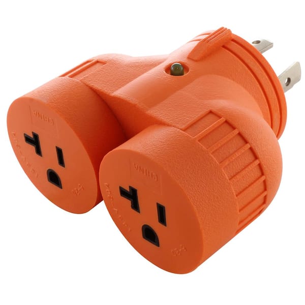 AC WORKS V-Duo Adapter L14-30P 30 Amp 4-Prong Locking Plug to (2) 15 Amp/20 Amp Household Outlets