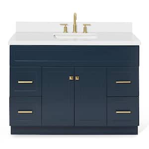 Hamlet 49 in. W x 22 in. D x 36 in. H Freestanding Bath Vanity in Midnight Blue with Pure White Quartz Top