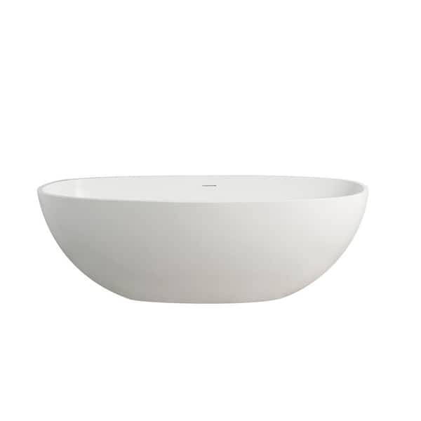 65 in. x 29.5 in. Artificial Stone Soaking Bathtub in Matte White Solid Surface with Overflow and Pop-up Drain