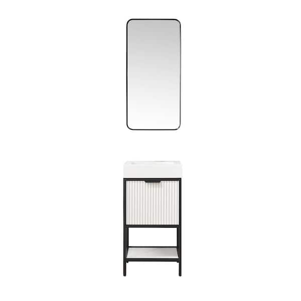 ROSWELL Marcilla 18 in. W x 18 in. D x 34 in. H Single Sink Bath Vanity in White with White Integral Sink Top and Mirror