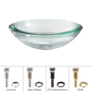 Single-Tone 17 in. Round Vessel Bathroom Sink in Clear Glass with Pop-Up Drain and Mounting Ring in Chrome