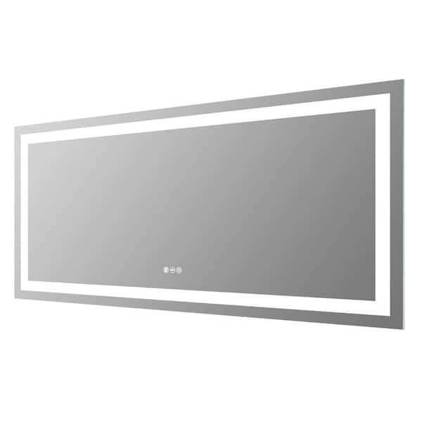 BWE 60 in. W x 28 in. H Rectangular Frameless LED Light Anti-Fog Wall Bathroom Vanity Mirror Super Bright