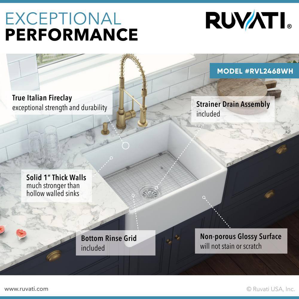 Ruvati 27-inch White Fireclay Farmhouse Kitchen Sink