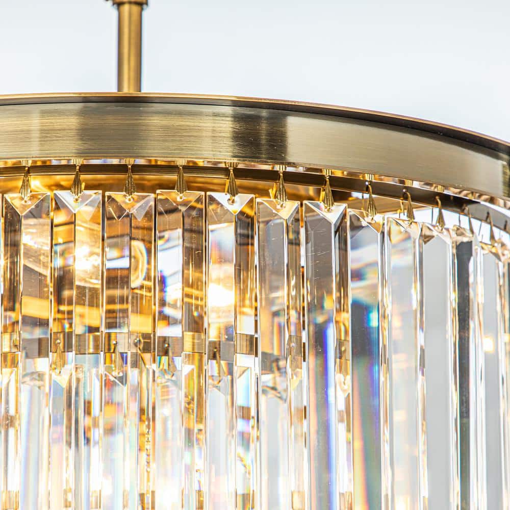 Antique Gold 3-Tier Crystal Candle Chandelier with Geometric Frame
