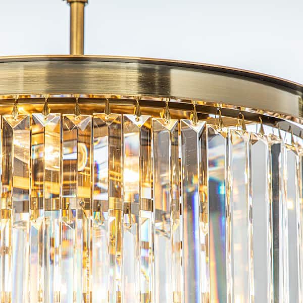 ALOA DECOR 6-Light 20 in. Modern Antique Gold 3-Tier Round Crystal