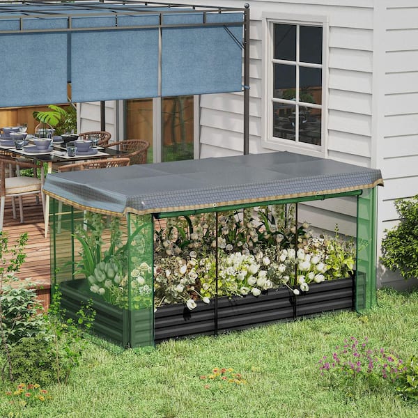 Outsunny Dark Gray Galvanized Steel Raised Garden Bed