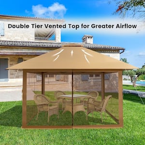 13 ft. x 13 ft. Khaki Pop-Up Instant Canopy Tent Mesh Sidewall UV50 Plus Adjust Outdoor Patio