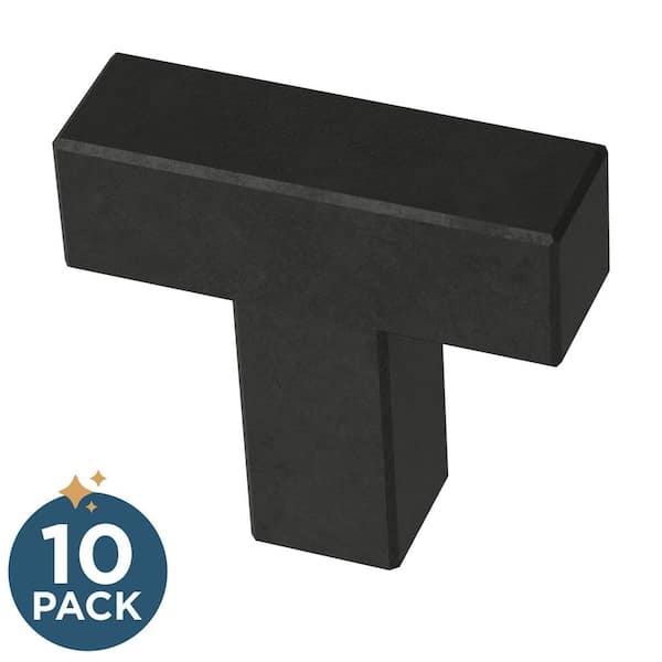 Franklin Brass (10-Pack) Simple Modern Square 1-1/4 in. (32 mm) Modern Matte Black T-Shaped Bar Cabinet Knobs