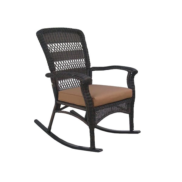 Northlight 42 in. Dark Brown Resin Wicker Outdoor Rocking Chair with Brown Cushion