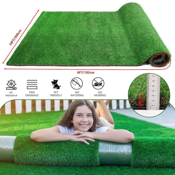 Amucolo 6 ft. x 10 ft. Outdoor Green Artificial Grass Rug, Thick Realistic Fake Grass Roll Decor Patio Balcony Garden Lawn Grainb-CYW1-204