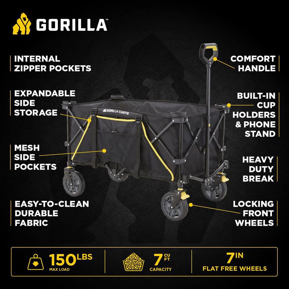 Black Steel Frame Collapsible Utility Wagon with Polyester Deck