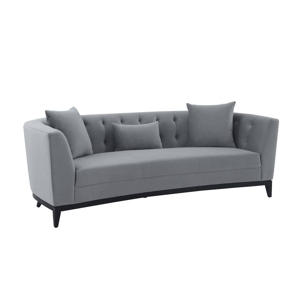 Armen Living Melange Gray Velvet Sofa with Black Wood Base LCMG3GREY ...