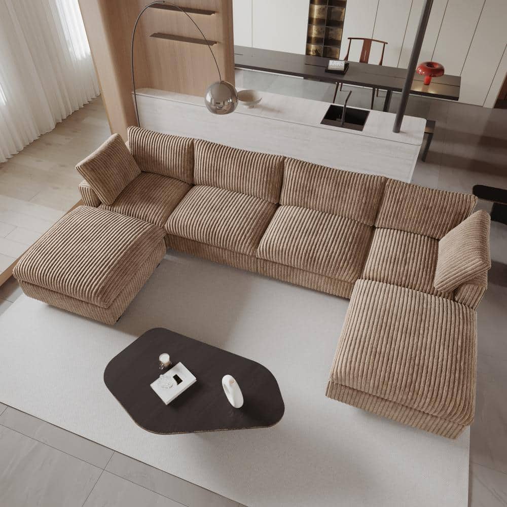 157.48 in. W Square Arm Faux Rabbit Plush Fabric U Shaped Free Combination Sofa in Brown with Removable Ottoman price history on PriceWatchPro