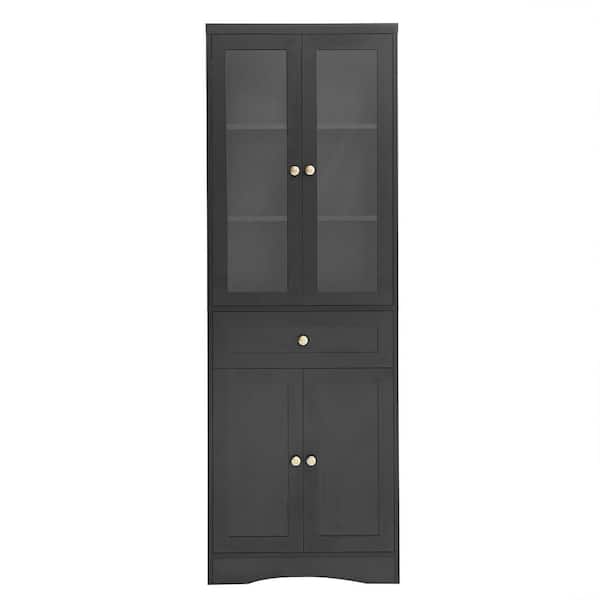 23 in. W x 15 in. D x 67 in. H Black MDF Freestanding Linen Cabinet with Adjustable Shelf