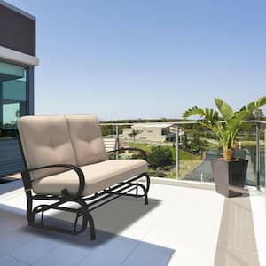 2-Person Metal Outdoor Patio Glider Rocking Bench Loveseat with Beige Cushion