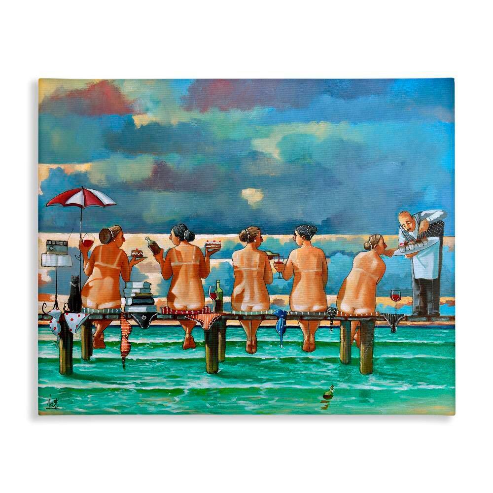 Women on Dock with Tan Lines by Ronald West 1-Piece Gallery Wrapped Unframed People Graphic Art Print 36 in. x 48 in. price history on PriceWatchPro