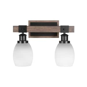 Richmond 11.25 in. 2 Light Vanity Light Black/Painted Wood-look Metal with 5" White Linen Glass Shades no bulbs included