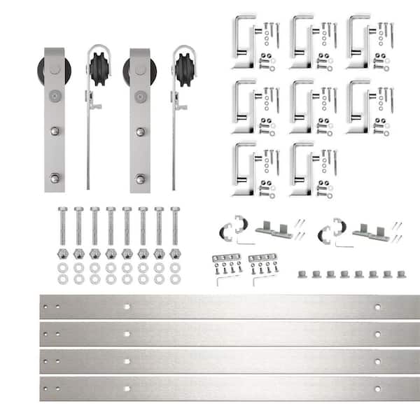 HOMACER 10 ft./120 in. Brushed Nickel Double Track Bypass U-Shape Sliding Barn Door Hardware Kit - Classic Design Roller