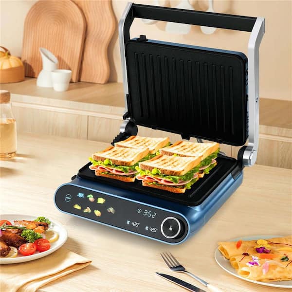 1200W Indoor Panini Electric Contact Indoor Grill with 2 Non-Stick Dishwasher-Safe Plates in Black