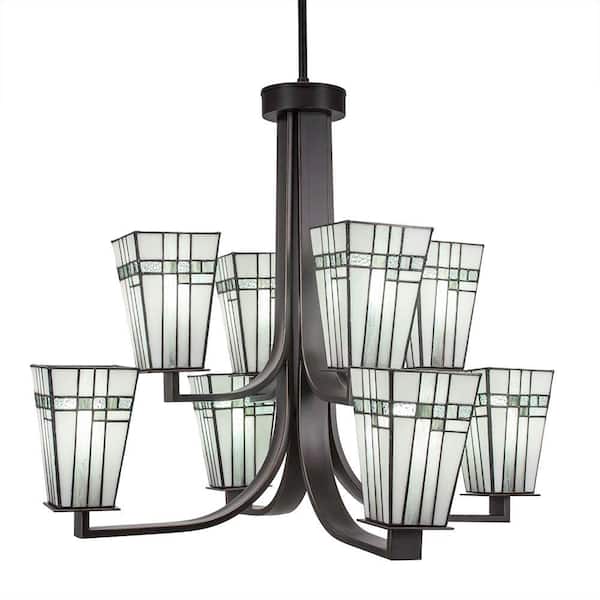 Unbranded Aspen 8-Light Dark Granite Chandelier, Square Chandelier with 5 in. Square Art Glass Glass Shades, No bulbs included