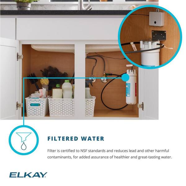 Elkay Classic Black Quartz 33 in. 60/40 Double-Bowl Undermount Kitchen Sink with Filtered Faucet and Accessories